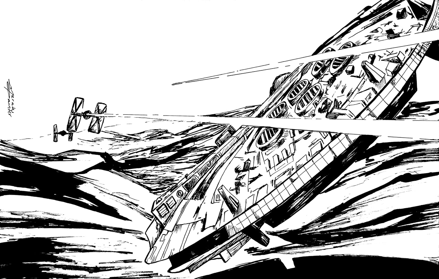 The Falcon. Inked Drawing on Paper