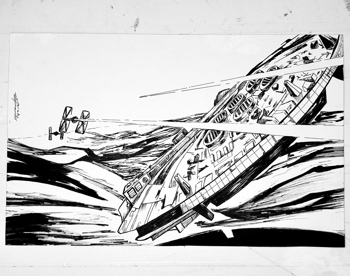 The Falcon. Inked Drawing on Paper